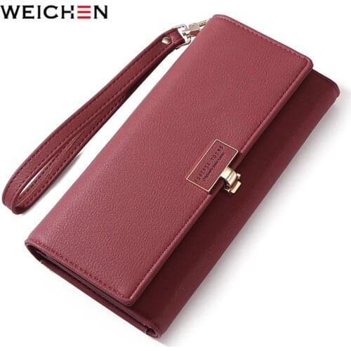 WEICHEN New Designer Wristband Clutch Wallet Women Many Departments Card Cell Phone Wallets Female Fashion Ladies Purse Handbag