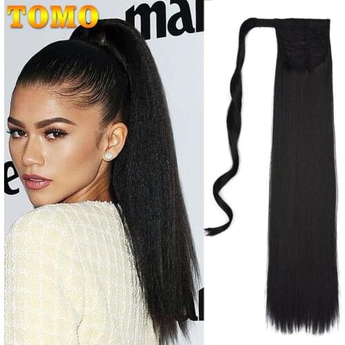 TOMO 22" Long Silkly Straight Synthetic Ponytail Extensions Clip-in Pony Tail Natural Hair Extension Heat Resistant Hair Pieces