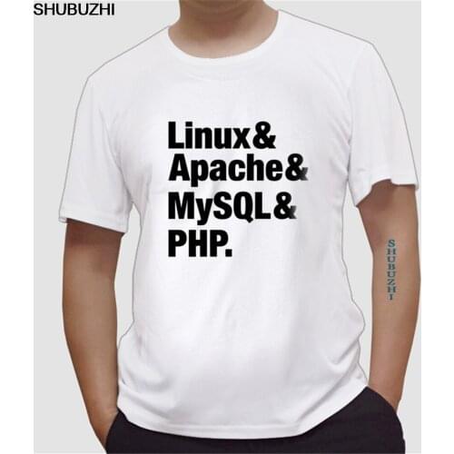 Top Tee For Sale Natural Cotton Tee Shirts Short Sleeve Gift Crew Neck Mens Lamp Linux Apache Mysql Php Shirts euro size