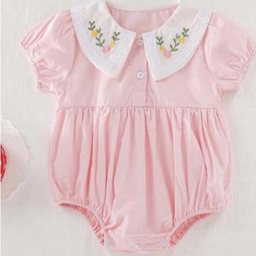 2020 New Korean Japan Style Embroidery Flower Cotton Romper Summer Toddler Baby Girl Romper Newborn Baby Girl Jumpsuit