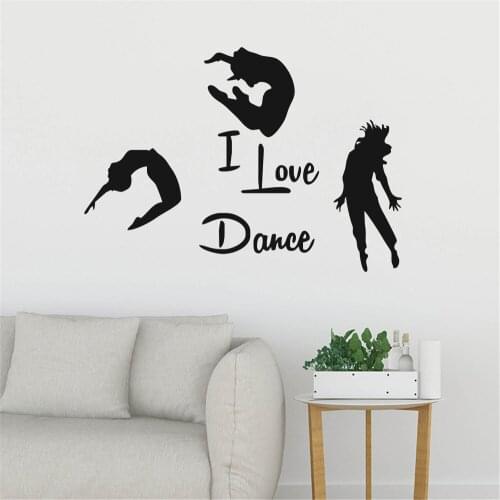 I Love Dance Wall Stickers Pvc Removable Home Decor Diy Three Dancer Decals Art For Living Room Dance Studio Training Room PW494