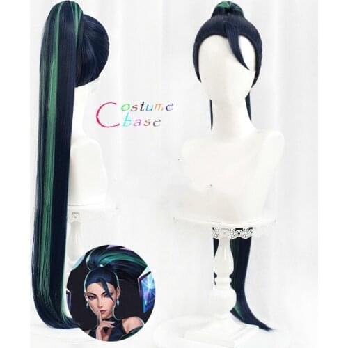 KDA Kaisa LoL Cosplay Wig Long Ponytail Women Blue Mixed Green Wigs Cosplay Halloween Party Wig + Free Wig Cap
