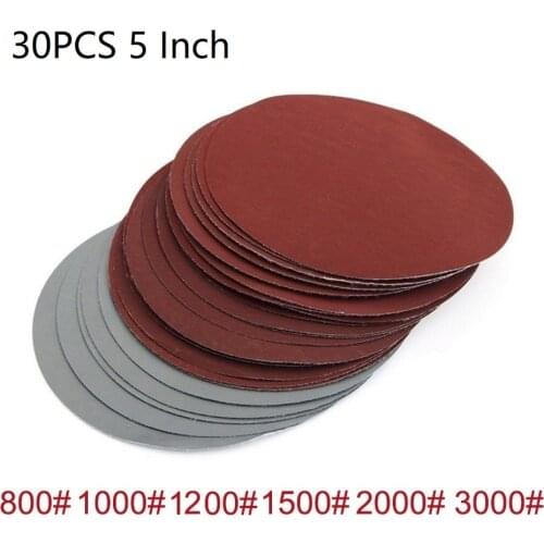 30pcs 5 Inch 125mm Round Sandpaper Hook And Loop Sanding Discs Grit 800-3000 Sanding Paper