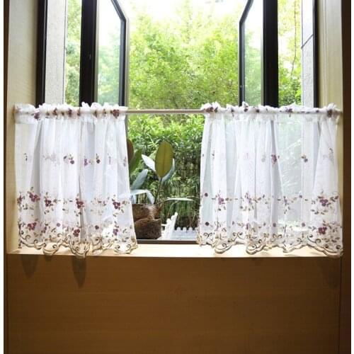 Purple Embroidery Flower Lace Half Curtain Bedroom Decoration Kitchen Tulle Drapes Short Curtain American Decorative Cabinet