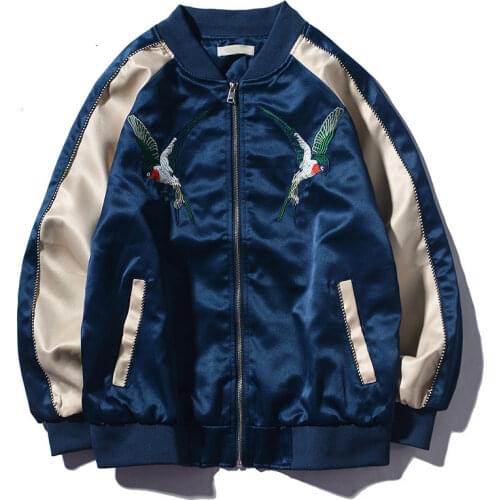 Jacket Men Spring Autumn Bomber Jacket Men Spliced Embroidery Bird Zipper Baseball Military Coat Couple Streetwear Veste Homme