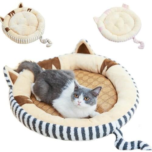 Round Plush Cat Bed House Soft Short Plush Cat Bed Round Pet Dog Bed For Small Dogs Cat Nest Winter Warm Sleeping Bed Puppy Mat