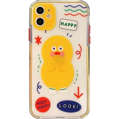 Cute Cartoon Duck for IPhone 11/12proxsmax Mini 7/8plus Bracket Case for IPhone XSmax XR XS X Silicone Female Cover