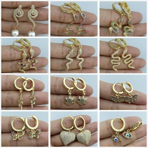 Fashion Snake Devils Eye Zircon Stud Earrings Jewelry for Women Charm Round Geometric Gold Earrings CZ Snake Studs Jewelry Gift