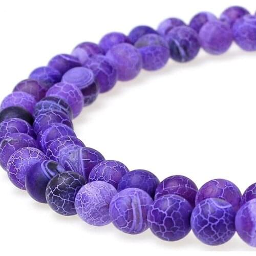 Frosted Agate Purple Color Loose Beads Natural Gemstone Smooth Round for Jewelry Making