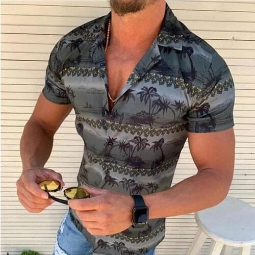 Fashion Hawaiian Printed Shirt Men 2021 Summer Leisure Beach Coconut Printed Short Sleeve Shirt Mens Shirt Top Trend Clothing