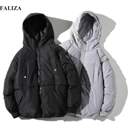 FALIZA New Men Winter Jacket Slim Fit Parka Mens Warm Hoodies Long Sleeve Down Zipper Outwear Overcoat Parka Men Clothes MY013