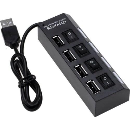 Newest Plug and Play Slim & Light High Speed 4 Ports USB 2.0 Interface External Multi Expansion Hub with ON / OFF Switch