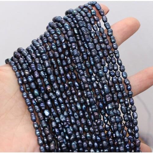 2021 New Natural Freshwater Pearl Rice Beads Mysterious Black DIY Retro Style Necklace Bracelet Ethnic Jewelry Length 36cm