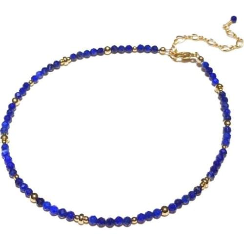 Lii Ji Lapis Lazuli Anklet Bracelet 14K Gold Filled Jewelry Natural Blue Stone 3mm Size Anklet 24+5cm Minimal Jewelry