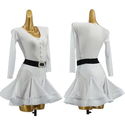 Adult&Kids Size Latin Dance Dress Prom Wedding White Dress Elegant Dance Clothes Women Girls Performance Practice Wear 1585