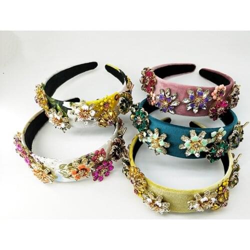 Luxury Full Crystal Flower Pearl Baroque Hairband Padded Rhinestone Princess Headband For Women Headdress Birthday