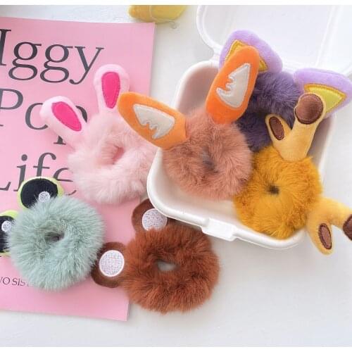 Cute Cat Ears Hair Accessories Korean Style Colorful Headband Fashion Scrunchie Cartoon Plush For Women Bear Hair Circle