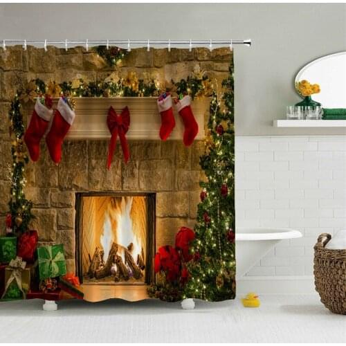 Merry Christmas Shower Curtains 3d Bath Curtains Snowman Santa Claus Tree Deer Decorative Polyester Fabric 180*240cm Screen
