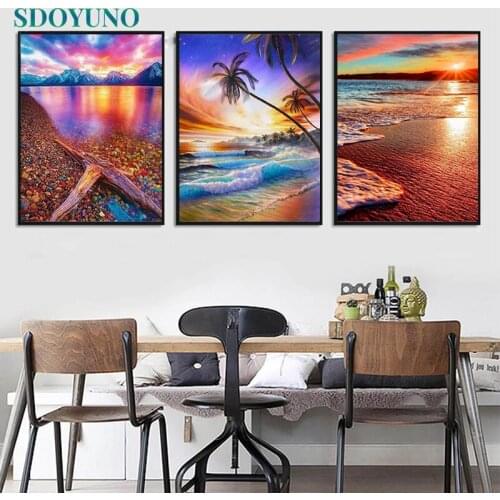 SDOYUNO 3Pcs 40x50cm Painting By Numbers For Adult Scenery DIY Frameless Paint By Numbers On Canvas Handpainted Home Decor