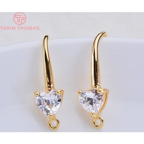 6Pieces 22 Mm 6 Mm Heart 24 K Gold Brass Colored Zircon Heart Shaped Earrings Hooks High Quality Results Of Jewelry Accessories