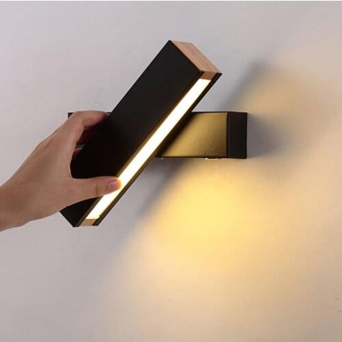 Nordic Creative Wooden LED Wall Lamp Aisle Staircase Reading Wall Lamps 270 Degree Rotatable Bedroom Bedside Wall Light
