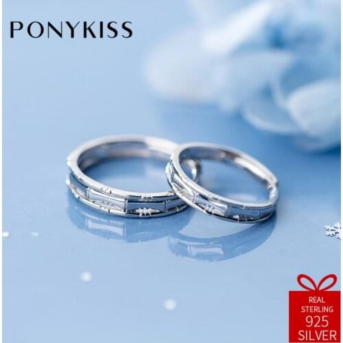 PONYKISS Trendy 100% 925 Sterling Silver Bamboo Festival Couple Resizable Opening Ring Lovers Anniversary Fine Jewelry Chic Gift