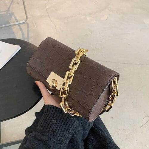 Retro Chain Shoulder Bag For Women PU Crocodile Pattern Armpit Bag Advanced Baguette Bag Leisure Crossbody Bag Lock Handbags
