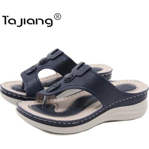 Ta Jiang New thick-soled slope heel slippers European and American fashion hollow summer female gladiator beach slippers T777-3