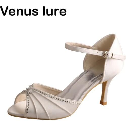 Wedopus Size 10 and 11 Ladies Mid Heel Sandals for Wedding Ivory Satin