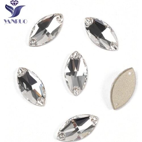 YANRUO 3223 Navette Crystal White Sew On Strass Sewing Rhinestones Horse Eyes Stones And Crystals Stones For Clothes
