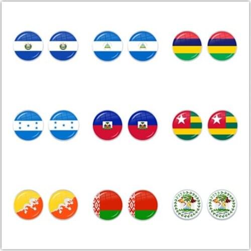 Sardova,Nicaragua,Mauritius,Honduras,Haiti,Togo,Bhutan,Belarus,Belize National Flag Glass Dome Stud Earrings Jewelry For Women
