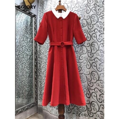New Korean Fashion Dress 2021 Spring Summer Women White Turn-down Collar Tunic Buttons Front Short Sleeve Green Red Dress Belt