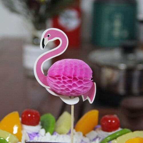 1 pairs hot pink 3D flamingo cupcake topper For wedding party supplies
