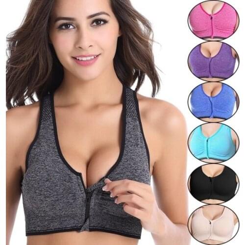 100Pcs/Lot Sports Running Front Zipper Bra Push Up Crop Top Seamless Gym Fitness Jogging Underwear