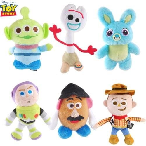 12cm Original Disney Pixar Toy Story 4 Stuffed Plush Toys Woody Forky Bunny Alien Buzz Lightyear Mr Potato Model Doll Kids Gift