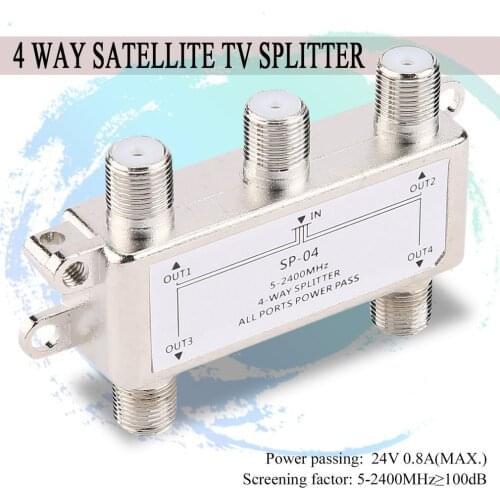 4 Way 4 Channel Satellite/Antenna/Cable TV Splitter Distributor 5-2400MHz F Type SP-04 Zinc Die-cast Housing