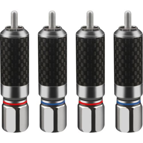 4Pcs Carbon Fiber Rhodium Plated RCA Audio Adapter RCA Plug Spaeker Audio Cable Connector