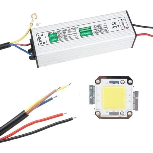 50W LED Driver Waterproof IP67 Power Supply High Power Adapter + 50W LED Chip Bulb Energy Saving For DIY Daylight