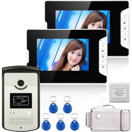 7"TFT Color Video Door Phone Intercom System With 2 Monitor 1 RFID HD Doorbell 1000TVL Camera + Electric Strike Lock (no lock)