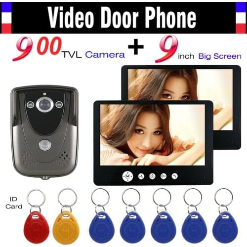 9 Inch Monitor Video Intercom Door Phone System 900TVL HD Camera 7pcs RFID Keyfob Wired Video Doorbell IR Night Vision Camera