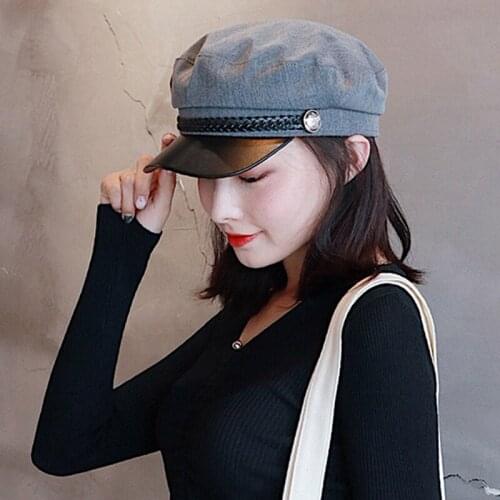 Fashion Women Beret Hat Leather Military Hat Sailor Black Grey Caps Hat For Women Men Travel Cadet Hats Captain Cap Berets