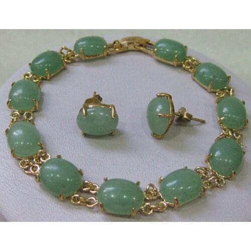 Free Shipping new jewelry Gracious green jade bracelet earring sets