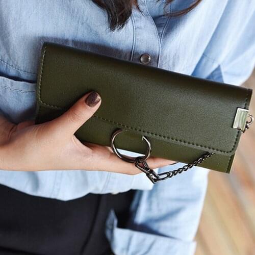 Long PU Leather Women Wallet Ring chain Female Clutch Bags Leather Coin Purse Credit Card Holder Quality carteira