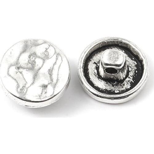 DoreenBeads Zinc Alloy Metal Hammered Shank Buttons Round Antique Silver Color Garment Jeans Sewing Supplies 12mm Dia., 50 PCs