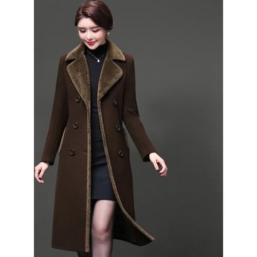 Double Breasted Wool Jacket Autumn Winter Womens Woolen Plus size Coat Middle aged Women Woolen cloth Outerwear Slim long Parker
