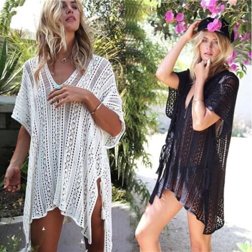 H80&S90 New 2019 Women Handmade Crochet Beach Tunics Ladies' Beachwear Covered Blouse Tunic Female Knitted Bikini Cover Up