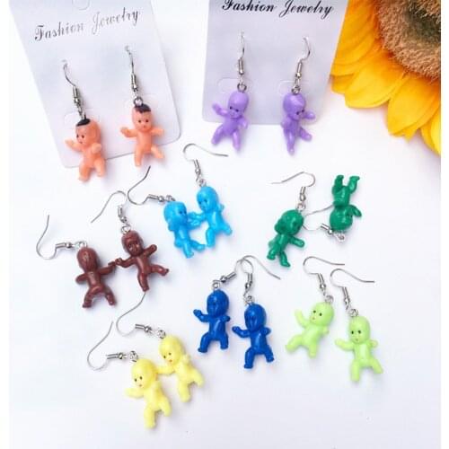 Creative Colorful Funny Baby Doll Shape Dangle Earrings For Women Girl Harajuku Cool Drop Earrings Party Statement Jewelry