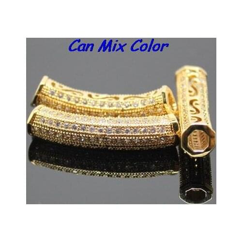 Rt3sst bead diy bracelet Fashion Long Tube Metal Beads Pave Mosaic Zircon beads Copper Charms Bead For jewelry making crystal
