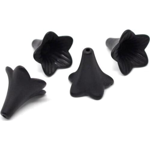 DoreenBeads Black Lily Flower Frosted Acrylic Beads 22x21mm,sold per pack of 50
