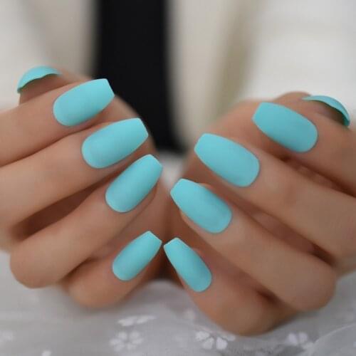 Many Colors Green Fake Coffin Nail Medium Lovely Matte Artificail Nail Tips Blue Rainbow Ballerina Nails Glue Stickers